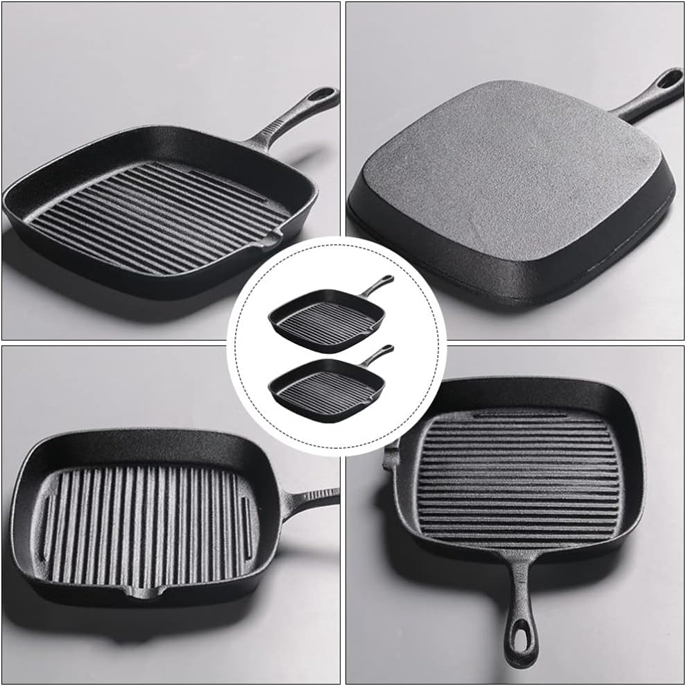 Grill Pan Frying Pan Steak Bacon Pan Deep Square Griddle Pan Iron Kitchen Grill Cookware for Steak Fish BBQ 2Pcs Wok