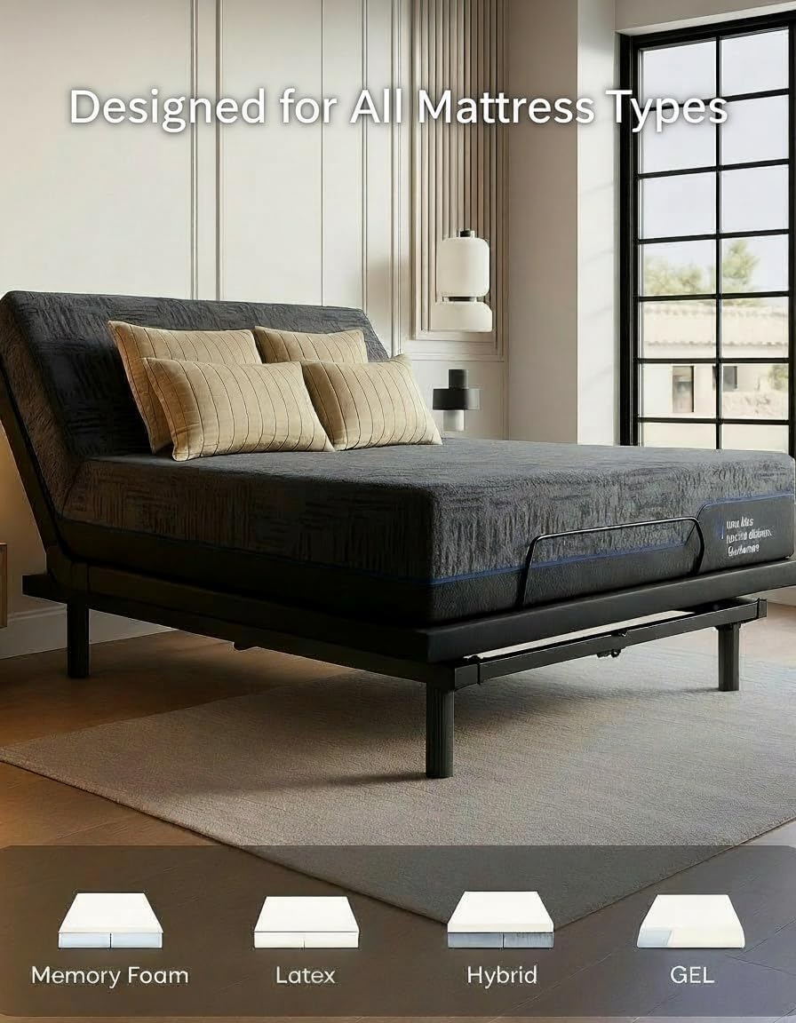 Marsail Queen Adjustable Bed Frame with Head & Foot Incline, Wireless Remote, 4 USB Ports & LED Night Light, Electric Adjustable Bed Base with 4 Height Options
