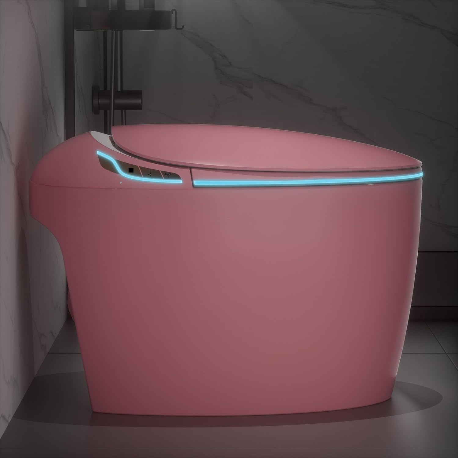 Black Smart Toilet with Bidet Built In, Luxury Elongated Electric Toilet with Heated Seat&Foot Sensor, 1.28 GPF Dual Flush, Auto Open/Close Seat, Warm Water&Dryer, Multiple Washing Modes (Pink)