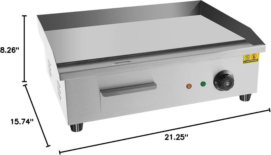 Commercial Electric Griddle, 21.25' Countertop Flat Top Grill, 3000W 201 Stainless Steel, 122-572℉ Temp Control, Oil Storage Box for Restaurants, Snack Bars