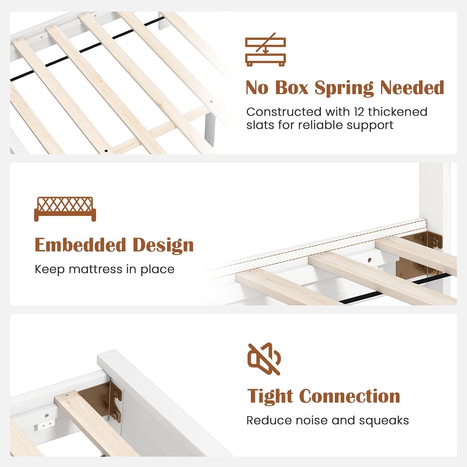 GOFLAME Full Size Wood Bed Frame, Mid-Century Modern Platform Bed with Headboard, Solid Wood Legs, Mattress Foundation with 12 Wooden Slats, No Box Spring Needed, White