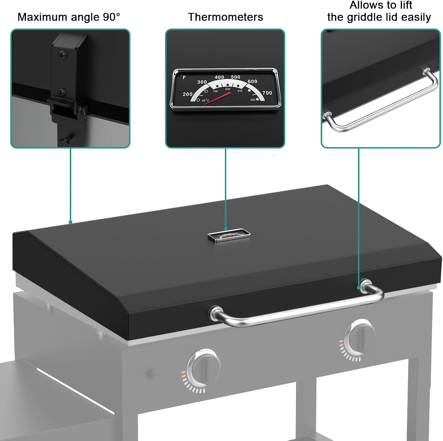 Upgraded Griddle Hinged Lid for 28' Blackstone 1517, 1853, 1605, 1803, 1839, 1856, 1885, 1924, 1983, 2094, 2137, 2145, Hard Cover with Thermometer and Cover for Blackstone 28 Inch Griddle Accessories
