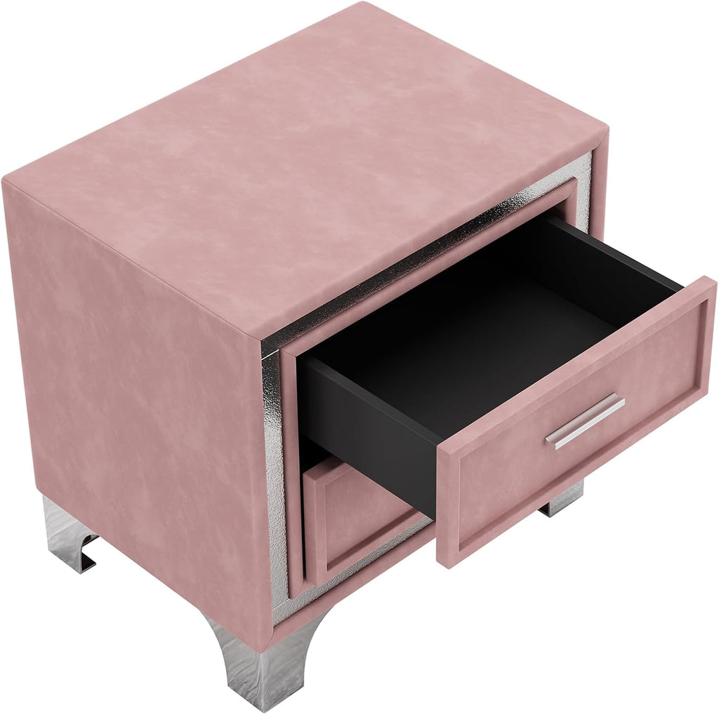 Flieks Bedroom Sets, 3-Pieces Bedroom Sets, Queen Size Upholstered Platform Bed with LED Lights and 2 Nightstands, Pink