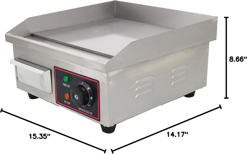 TECHTONGDA 14' Flat Top Electric Griddle, 1500W Commercial Grade Stainless Steel Teppanyaki Grill, Adjustable 122°F-572°F Heat Control, Hot Plate BBQ, Countertop Griddle for Kitchen, BBQ, Restaurant