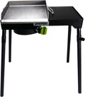 Bayou Classic Single Patio Camp Stove w/Side Shelf Features 6-in Cast Aluminum Burner 27-in Tall Cooker 13.5-in x 13.5-in Square Removable Griddle Perfect For Backyard Chefs Tailgates