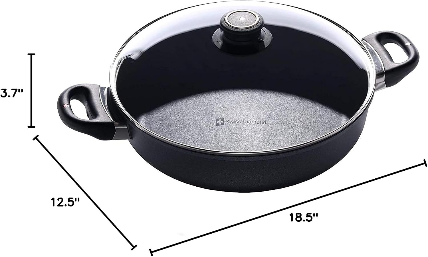 Swiss Diamond Braiser Pan with Lid, Features Double Handles, Nonstick Diamond Coated Braising Pan with Lid Oven Safe & Dishwasher Safe, 12.5', 7.2 Quart, Grey