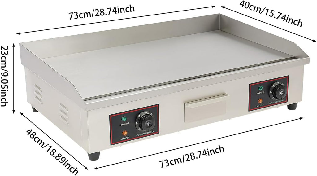 30' Commercial Electric Griddle, 110V 3000W Electric Stainless Steel Countertop Flat Top Griddle, Electric Flat Top Grill Teppanyaki Grill with Adjustable Temperature Control 122-572℉ (No Plug)