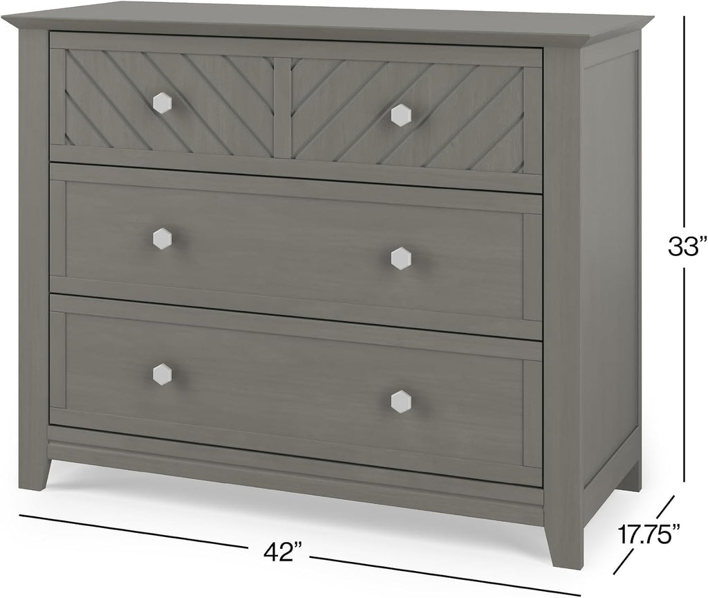 Child Craft Atwood Design 4-in-1 Convertible Baby Crib Nursery Furniture Set, Baby Bed, 3 Drawer Dresser and Chest Drawer, for Babies, Toddlers and Kids Bedroom (3 Piece - Lunar Gray)