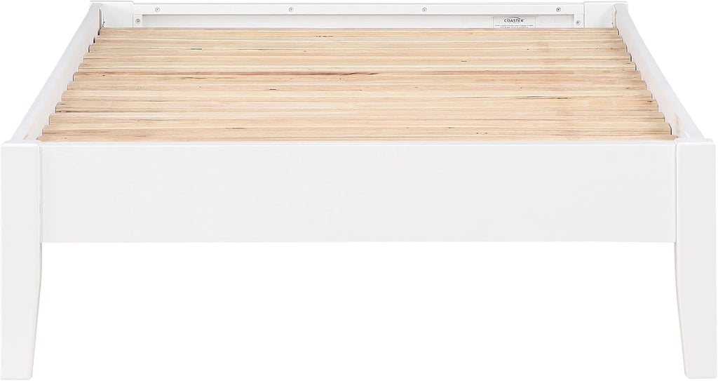 Coaster Home Furnishings - Hounslow - Wood - Universal Platform Bed with Fully Slatted Mattress-Ready Design, Contemporary Style and Center Rail - Bedroom - Twin Size - White - 306128T