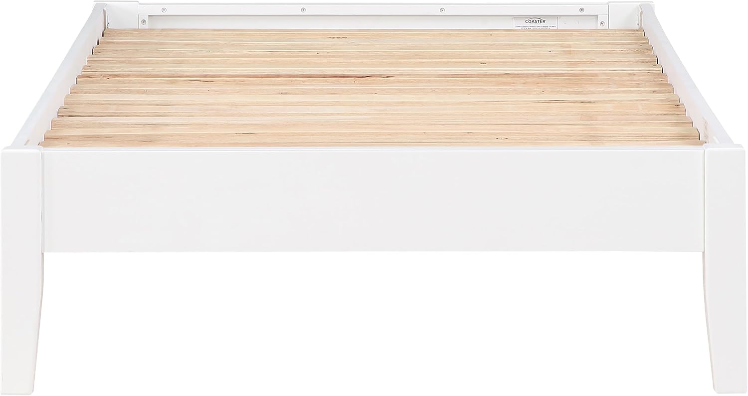 Coaster Home Furnishings - Hounslow - Wood - Universal Platform Bed with Fully Slatted Mattress-Ready Design, Contemporary Style and Center Rail - Bedroom - Twin Size - White - 306128T