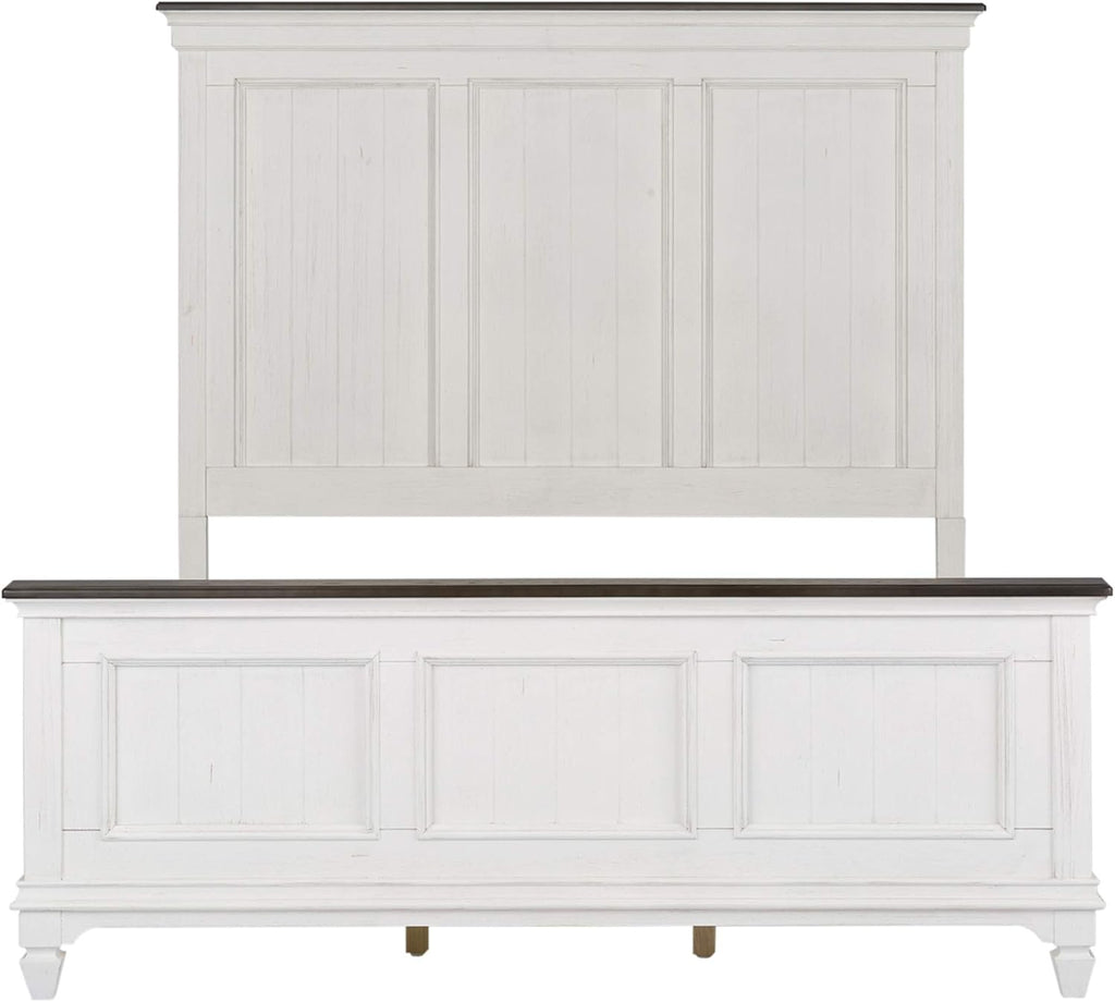 Liberty Furniture Allyson Park Queen Panel Bed, Dresser & Mirror, Night Stand Cottage Bedroom Furniture Set - Wirebrushed White w/Charcoal Tops