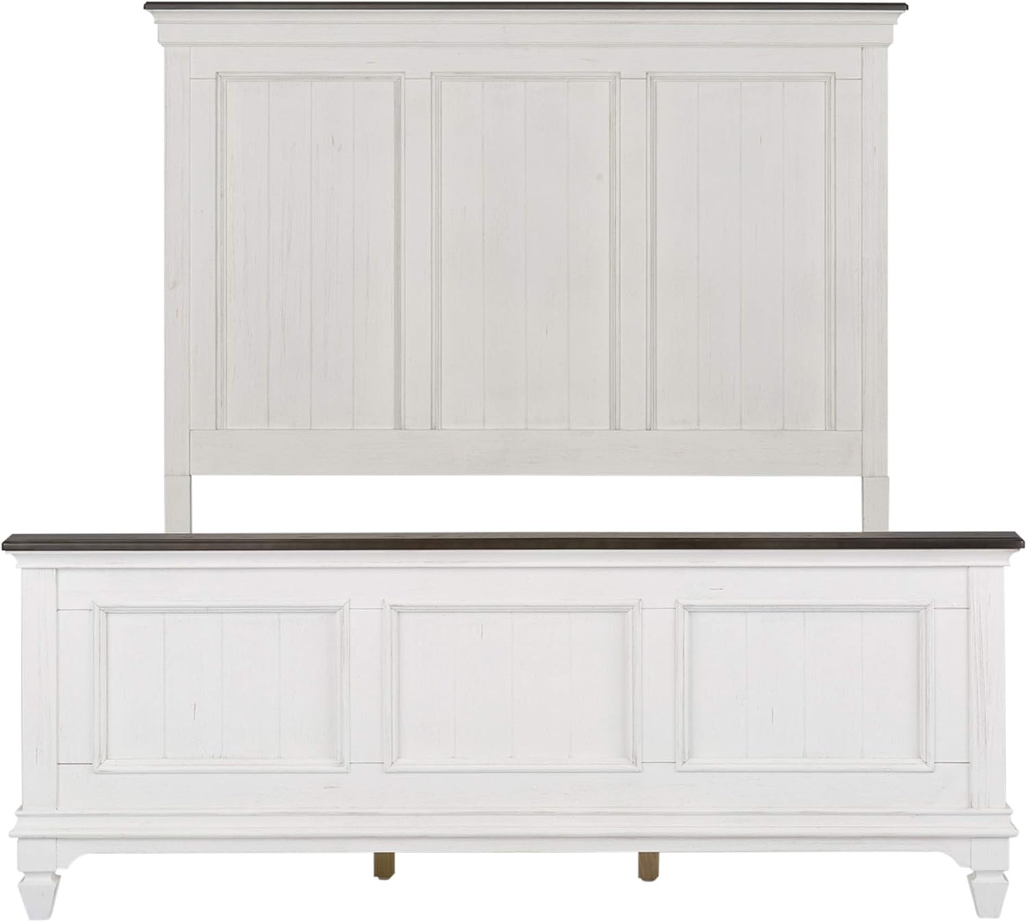 Liberty Furniture Allyson Park Queen Panel Bed, Dresser & Mirror, Night Stand Cottage Bedroom Furniture Set - Wirebrushed White w/Charcoal Tops