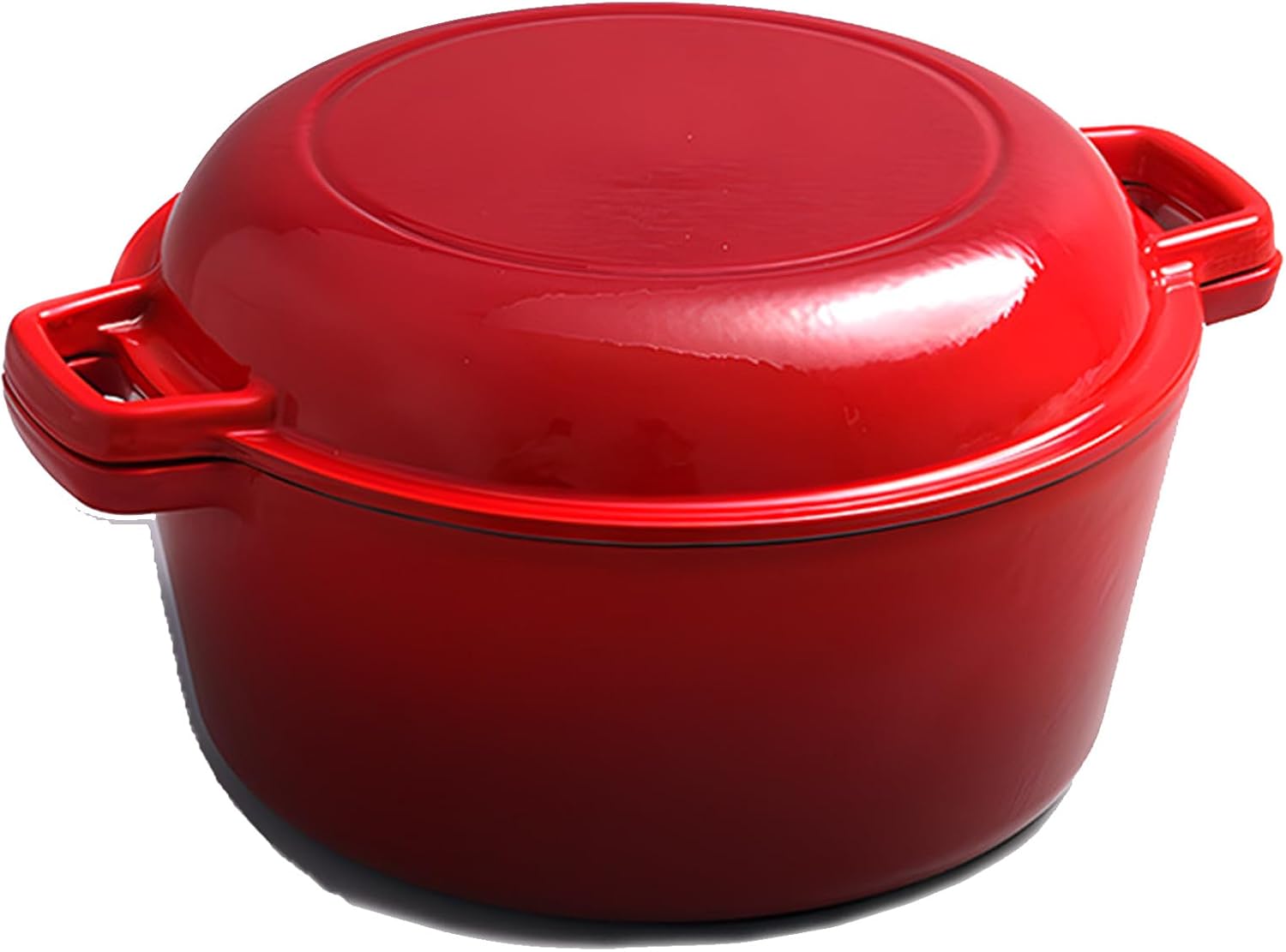 Red,Mswborml Heavy-Duty Round Cast Iron Double Dutch Oven with Lid, Sturdy Casserole Dish with Lid, Oven Safe Nonstick Shallow Casserole Braiser with Dual Handle Ovenproof, 26cm/10.2in