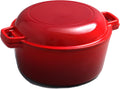 Red,Mswborml Modern Simple Casserole Dish with Lid Oven Safe 26cm/10.2in, Sturdy Pre-Seasoned Cast Iron Double Dutch Oven with Lid, Heavy-Duty Shallow Casserole Braiser with Dual Handle Ovenproof