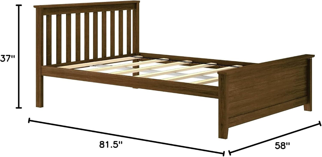Max & Lily Full Size Bed Frame with Slatted Headboard, Solid Wood Platform Bed for Kids, No Box Spring Needed, Easy Assembly, Walnut