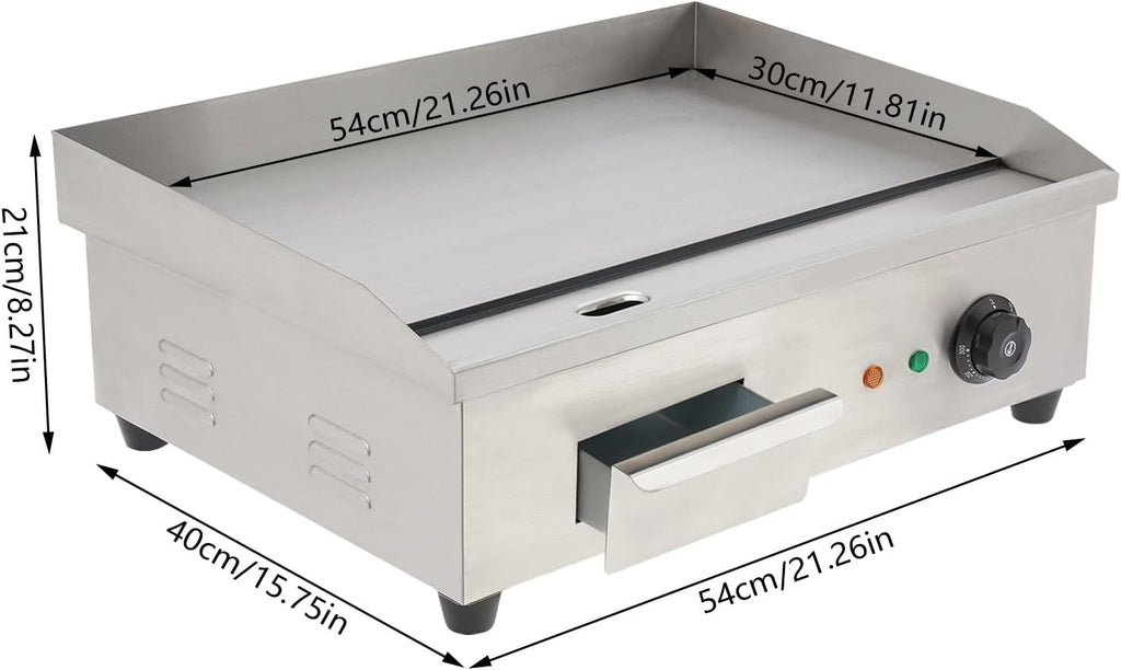 Commercial Griddle 3000W High Efficiency Electric Flat Top Countertop Grill Stainless Steel Cast Iron Plate for Pancakes & Sandwiches
