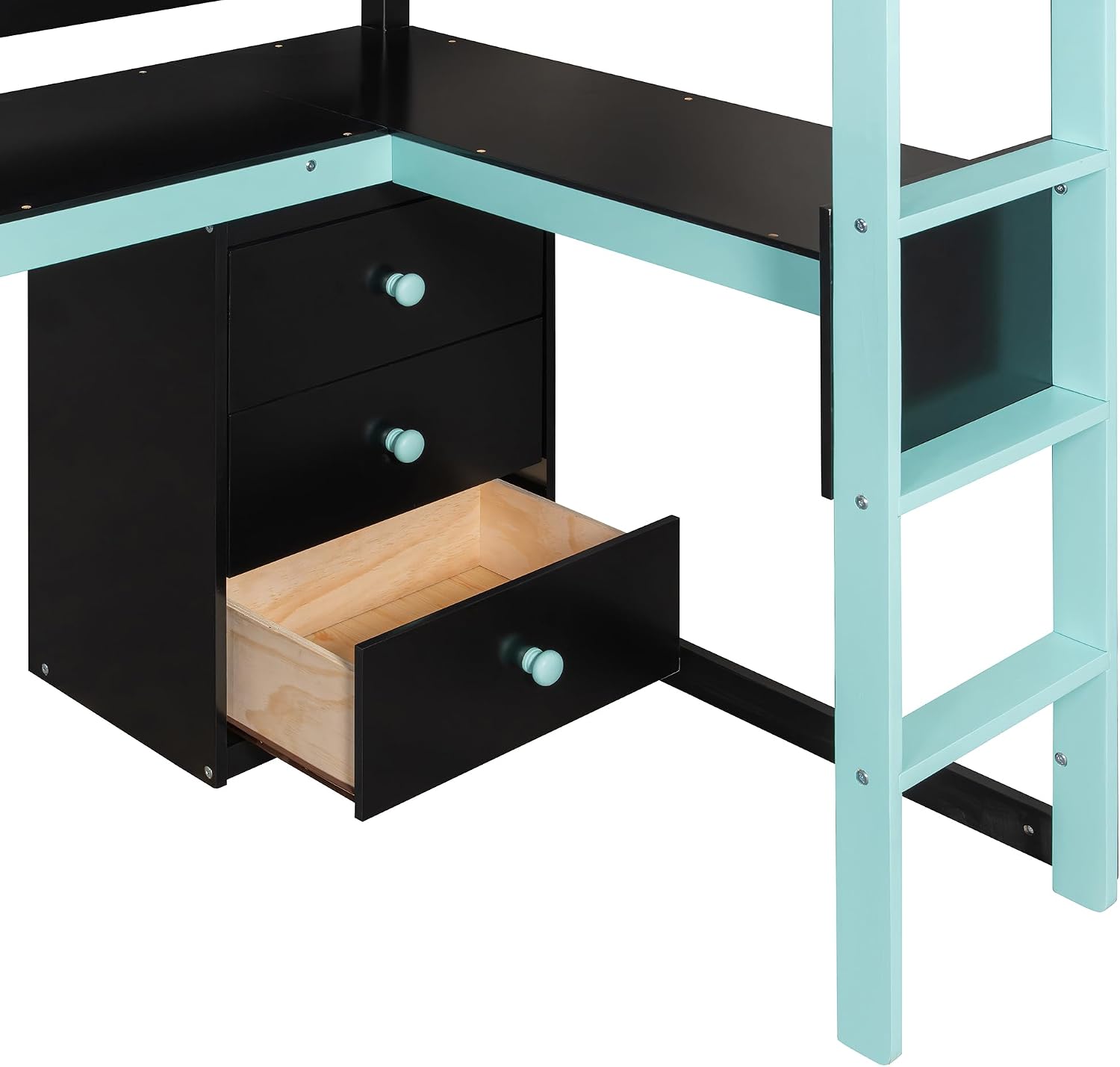 Ball & Cast Gaming Twin Size Loft Bed with Storage Stairs,Wood Gamer Loft Bed Frame W/Desk,Shelves and Pegboard,High Loft Bed W/Full-Length Guardrail,Bedroom Furniture for Student Dorms,Black+Blue