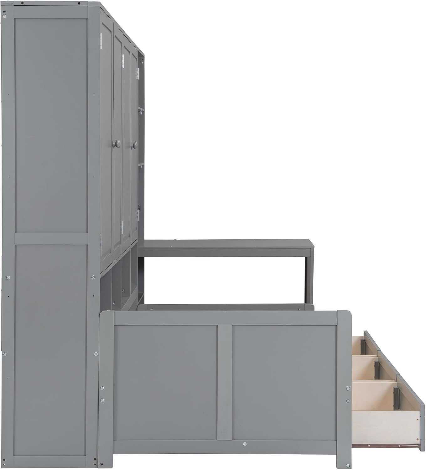 KLMM Twin Size Wooden Daybed with Three Drawers and All-in-One Cabinet,Desk and Shelves,for Living Room Bedroom Use (Gray#Desk, Twin)