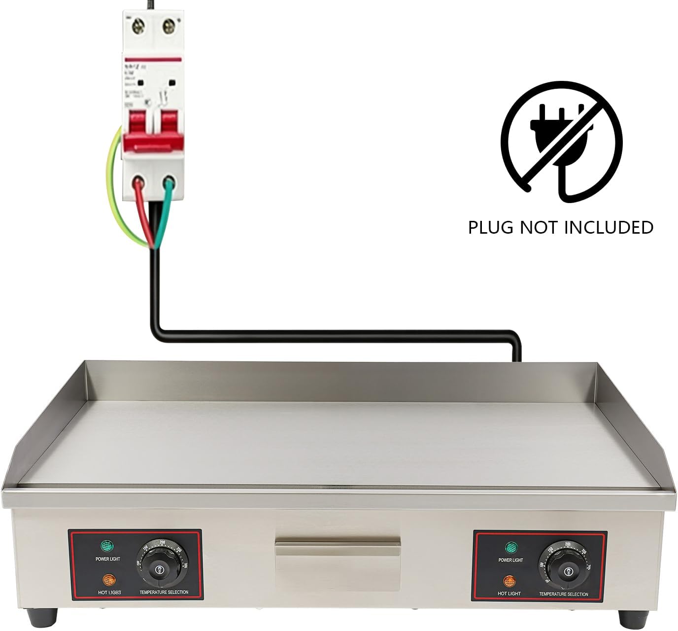 Commercial Griddle,3000W 110V Commercial Electric Countertop Griddle Stainless Iron Flat Top Grill Hot Plate BBQ 122°F to 572°F Adjustable Temp Control