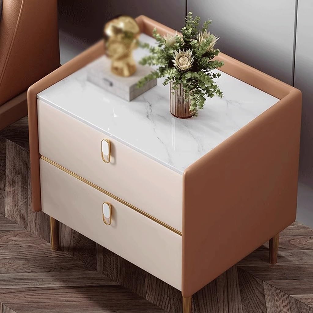 GUERNSEY Home Nightstand Modern Minimalist Small Solid Wood Bedside Table Slate Leather Complete Bedroom Bedside Storage Cabinet Bed Side Nightstand