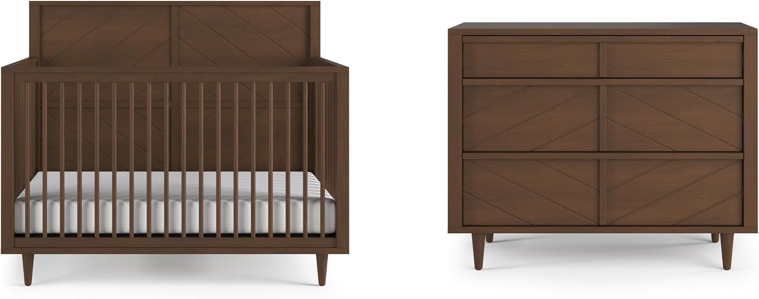 Child Craft Surrey Hill Design 4-in-1 Convertible Baby Crib Nursery Furniture Set, Baby Bed and 3 Drawer Dresser, for Babies, Toddlers and Kids Bedroom (2 Piece - Toasted Chestnut)