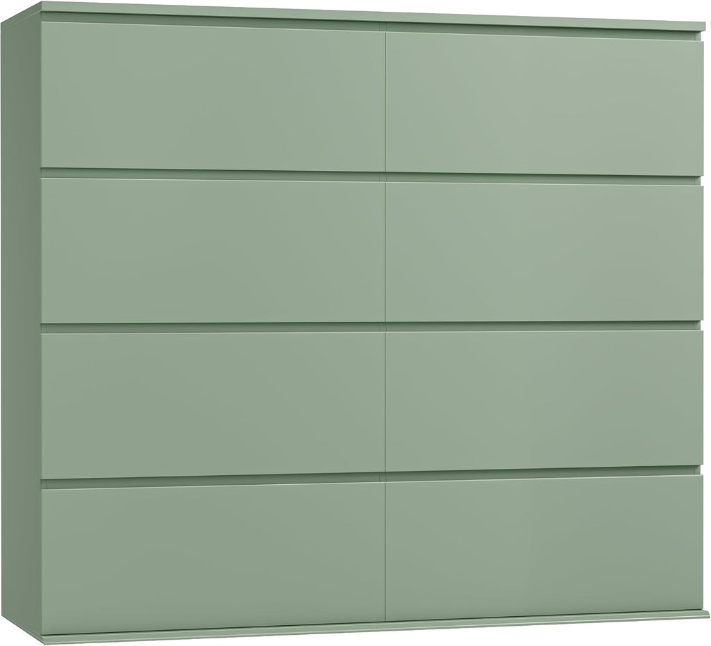FINETONES Dresser for Bedroom, 8 Drawer Dresser Double Chest of Drawers, Modern Wood Dressers with Deep Drawers for Living Room, Green