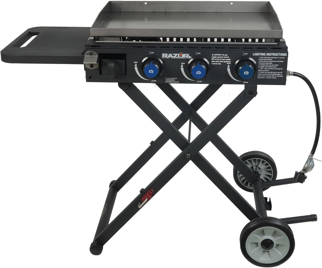 Razor Griddle Gas Griddle and Portable Propane Grill for Backyard BBQ, with Cart, Shelf