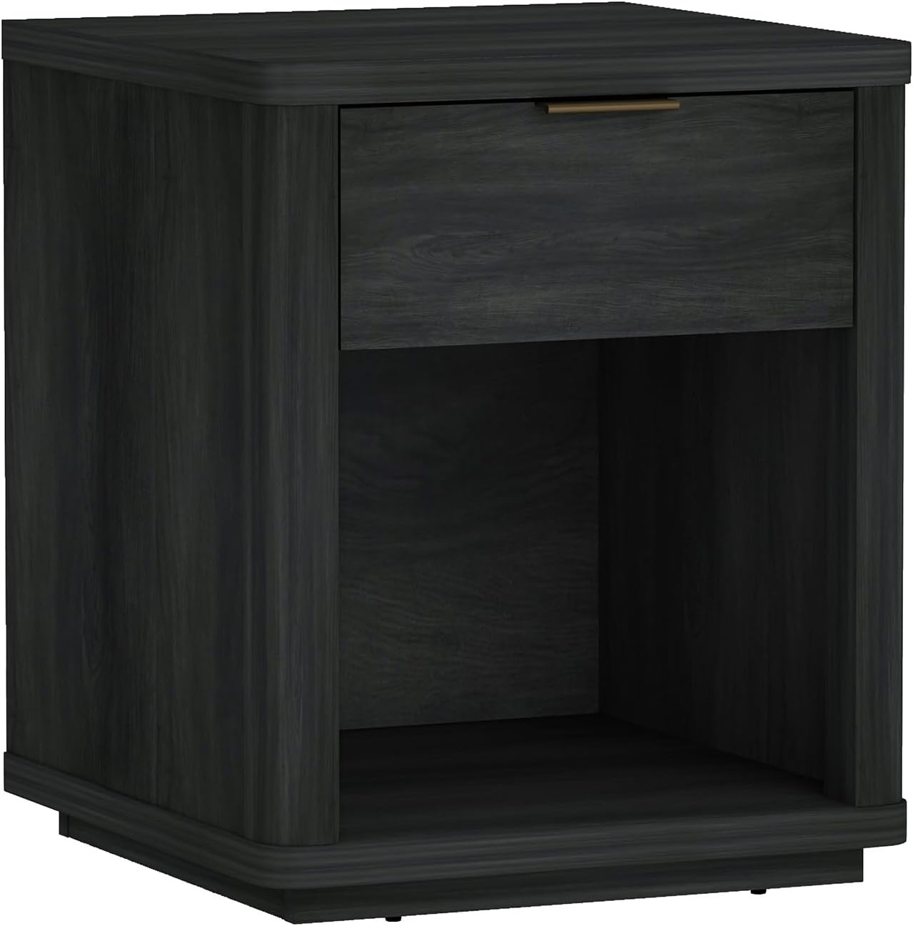 Manhattan Comfort Evelyn Nightstands Set of 2 with Full Extension Drawer and Open Shelf – Modern Bedroom Night Stand or Living Room Side Tables with Storage – Easy Assembly, Charcoal Grey