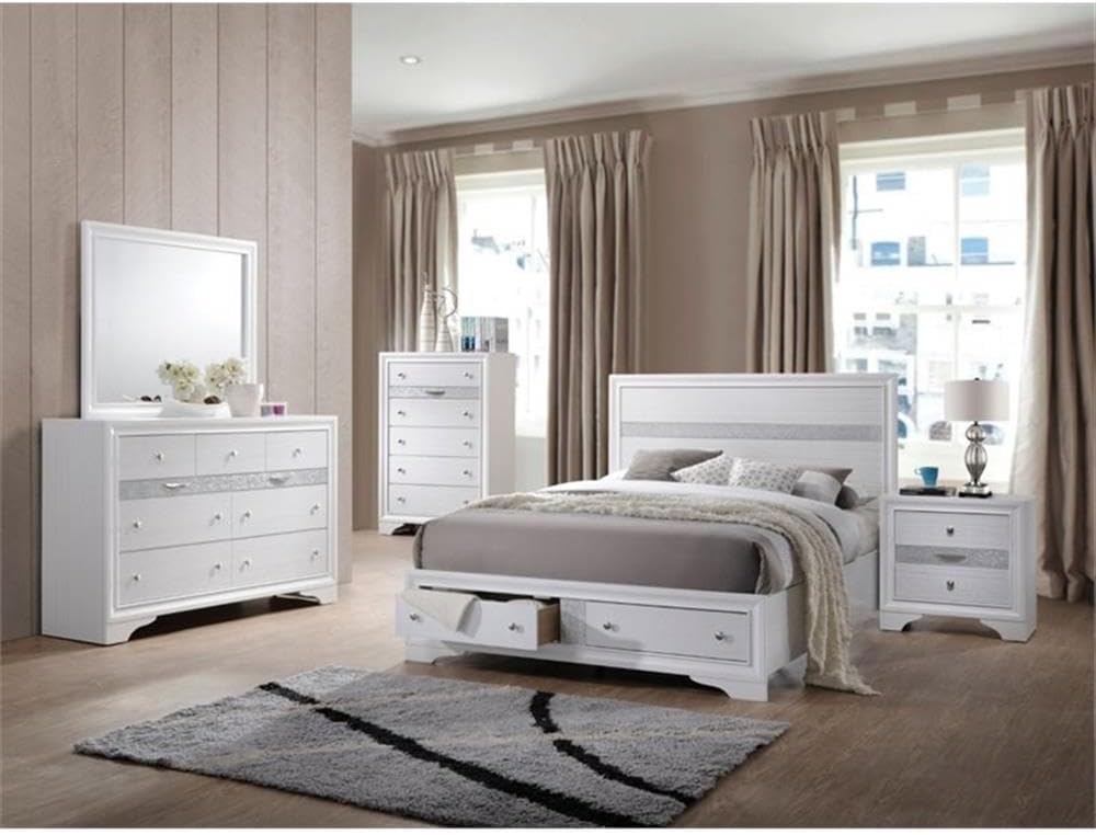 Acme Naima Eastern King Wooden Bed with Storage in White