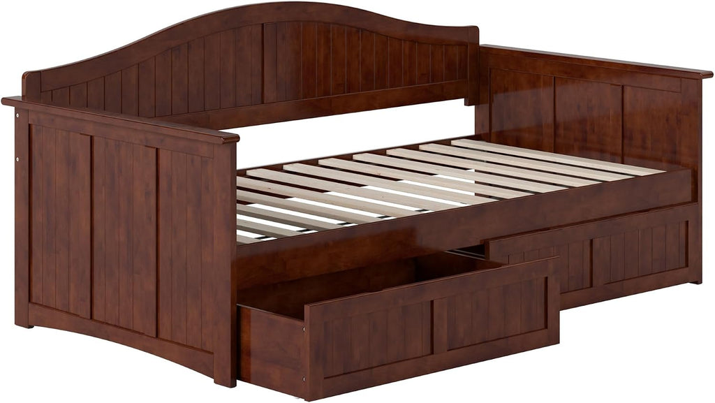 AFI, Nantucket Twin Size Wood Daybed Frame with 2 Storage Drawers, Walnut (Brown)