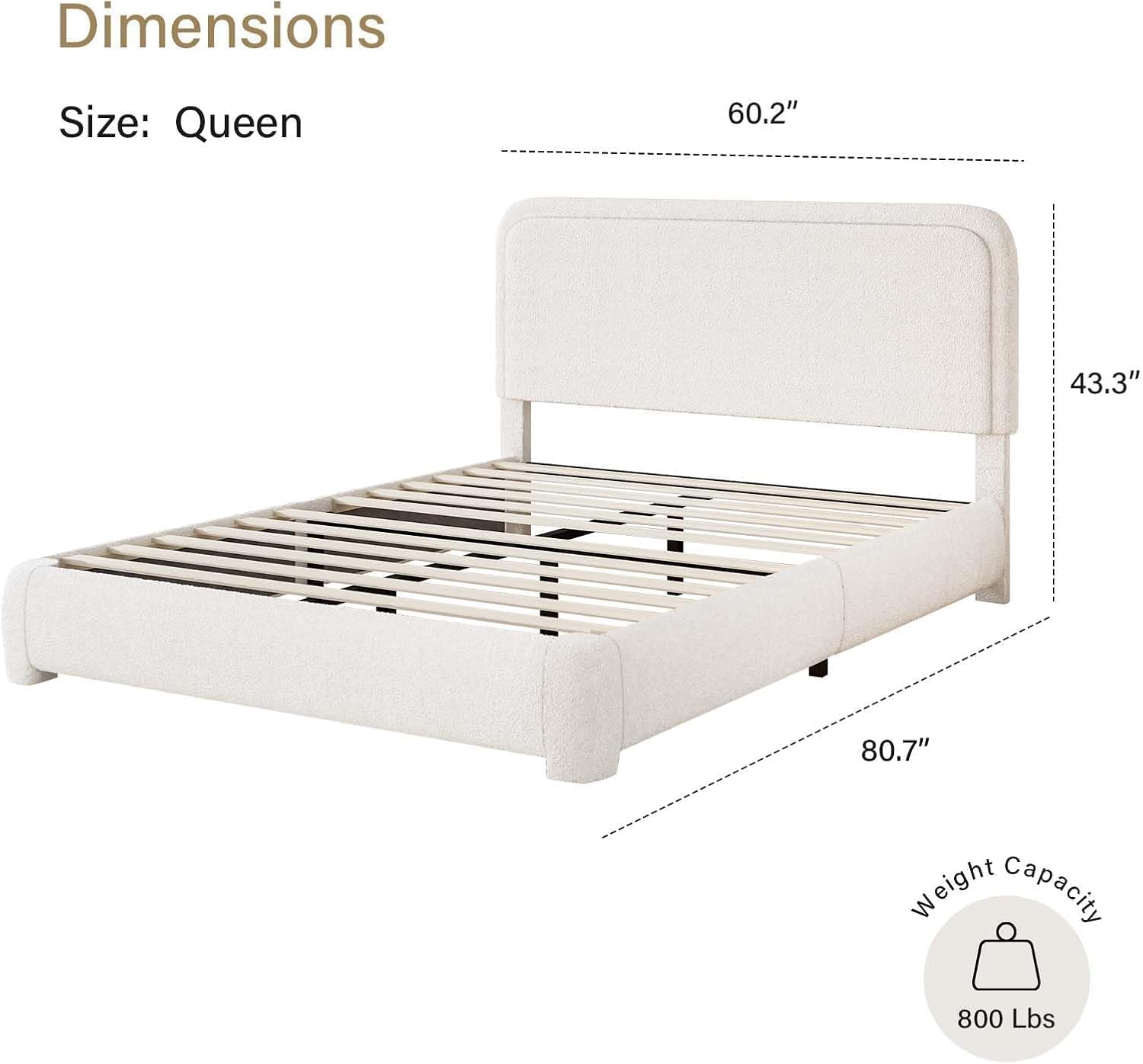 BarnFurin Queen Size Bed Frame with Headboard, Boucle Upholstered Platform Bed Frame, Soft Rounded Corners, No Box Spring Required, Easy Assembly, Beige
