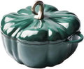 Green,Mswborml Pumpkin Enameled Cast Iron Dutch Oven w/Lid, Shallow Casserole Braiser with Dual Handle, Heavy-Duty Enamelled Cooking Pot Non-Stick Ceramic Coating, Oven, Induction Compatible