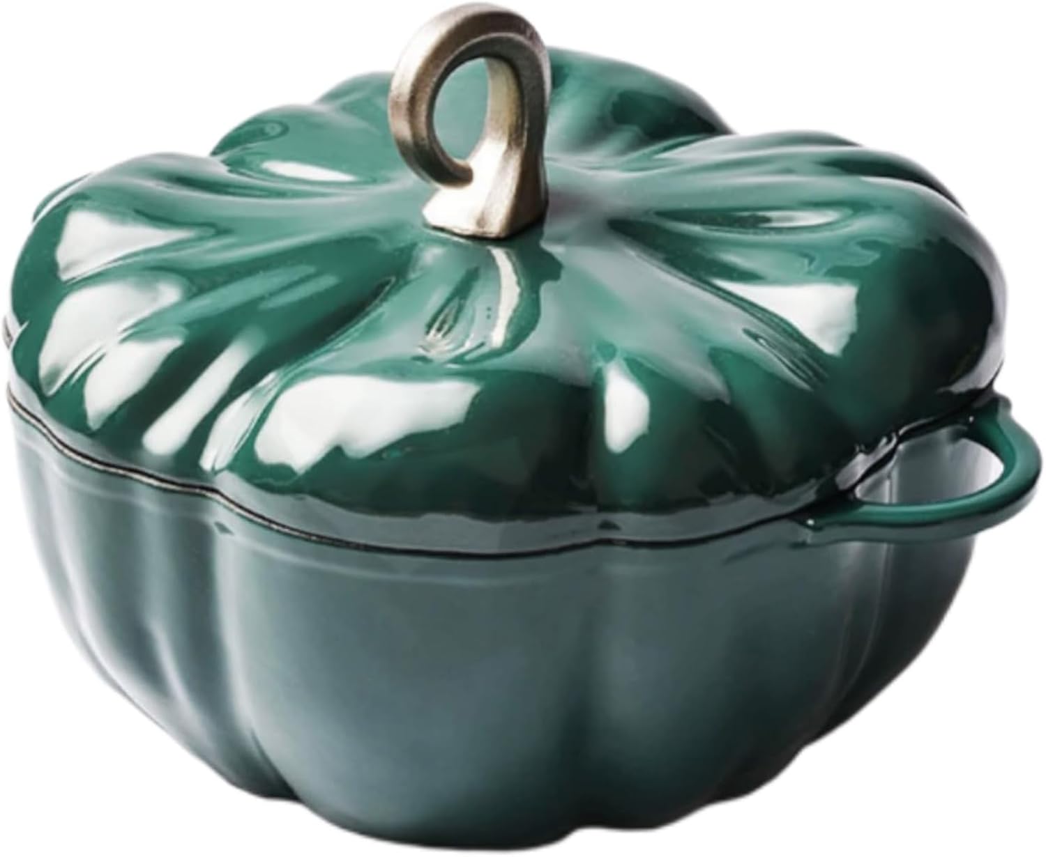 Green,Mswborml Pumpkin Enameled Cast Iron Dutch Oven w/Lid, Shallow Casserole Braiser with Dual Handle, Heavy-Duty Enamelled Cooking Pot Non-Stick Ceramic Coating, Oven, Induction Compatible