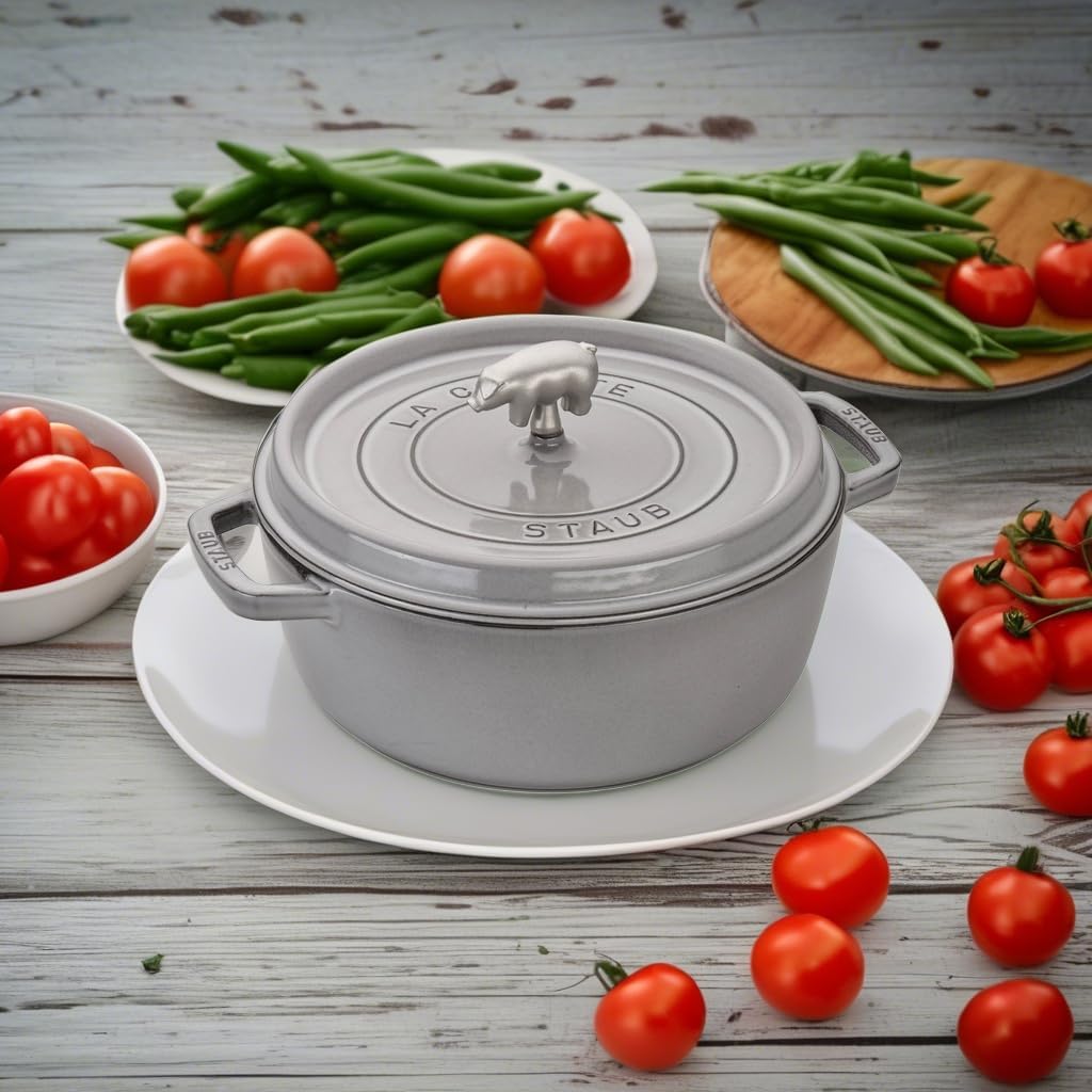 Staub Cast Iron 6-qt Cochon Shallow Wide Round Cocotte - Graphite Grey