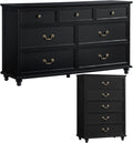 Joaxswe Bedroom Dresser Sets, 54' Wide 7 Drawers Dresser and 45' Tall 5 Drawers Dresser, Wooden 2 Piece Bedroom Furniture Set, Chest of Drawer for Bedroom, Home, Living Room, Hallway, Black