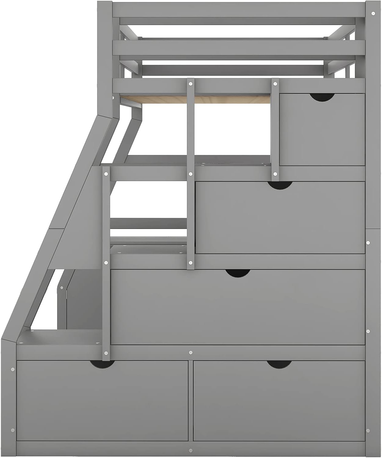 Bellemave Twin Size Loft Bed with Stairs and Desk, Wood Loft Beds with Cabinet and 7 Drawers, High Loft Bed Frame with Shelves and Step for Kids, Teen, Boys, Girls, Grey