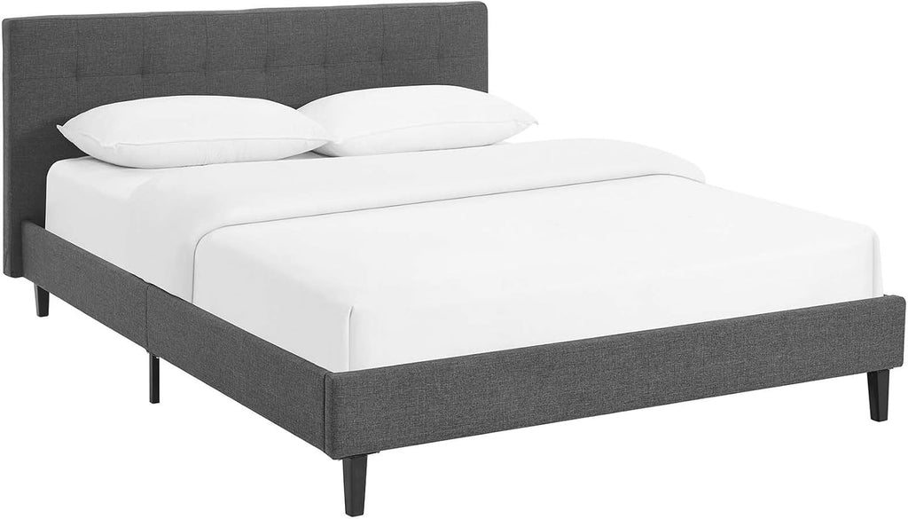 Modway Linnea Upholstered Gray Full Platform Bed with Wood Slat Support