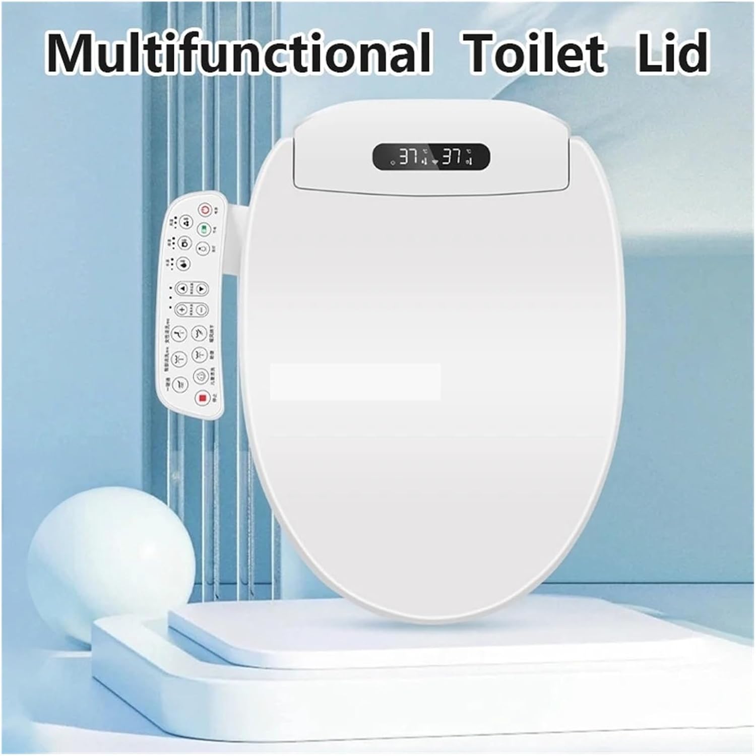 Electric Smart Bidet Toilet Seat with Heated Instant Warm Water Slow Close Elongated Intelligent Cover Lid(Long-510mm,US Plug)