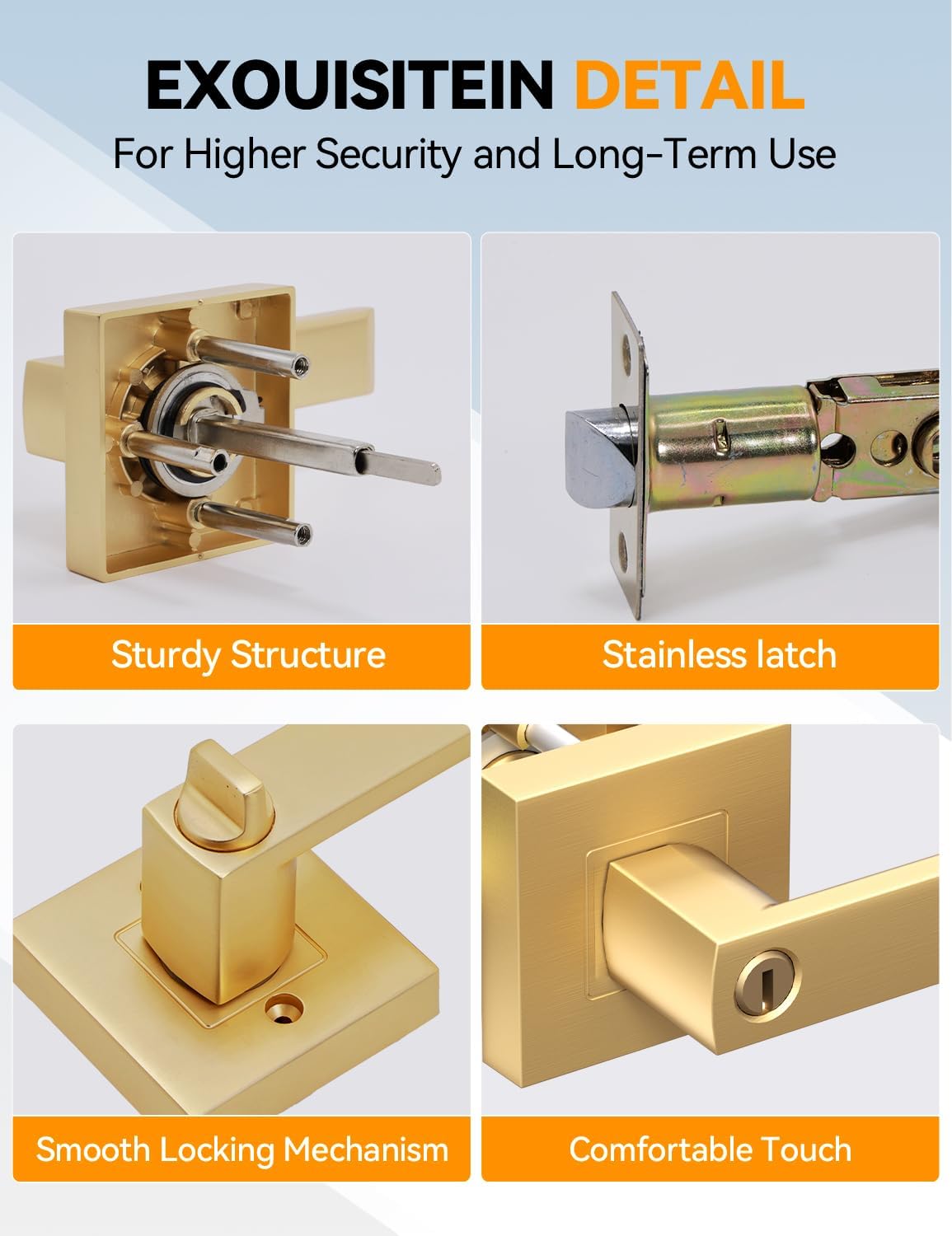 BSEED Gold Door Handles Interior Gold Privacy Door Levers fot Bedroom & Bathroom Lock Set in Modern Satin Gold Finish (10-Pack)