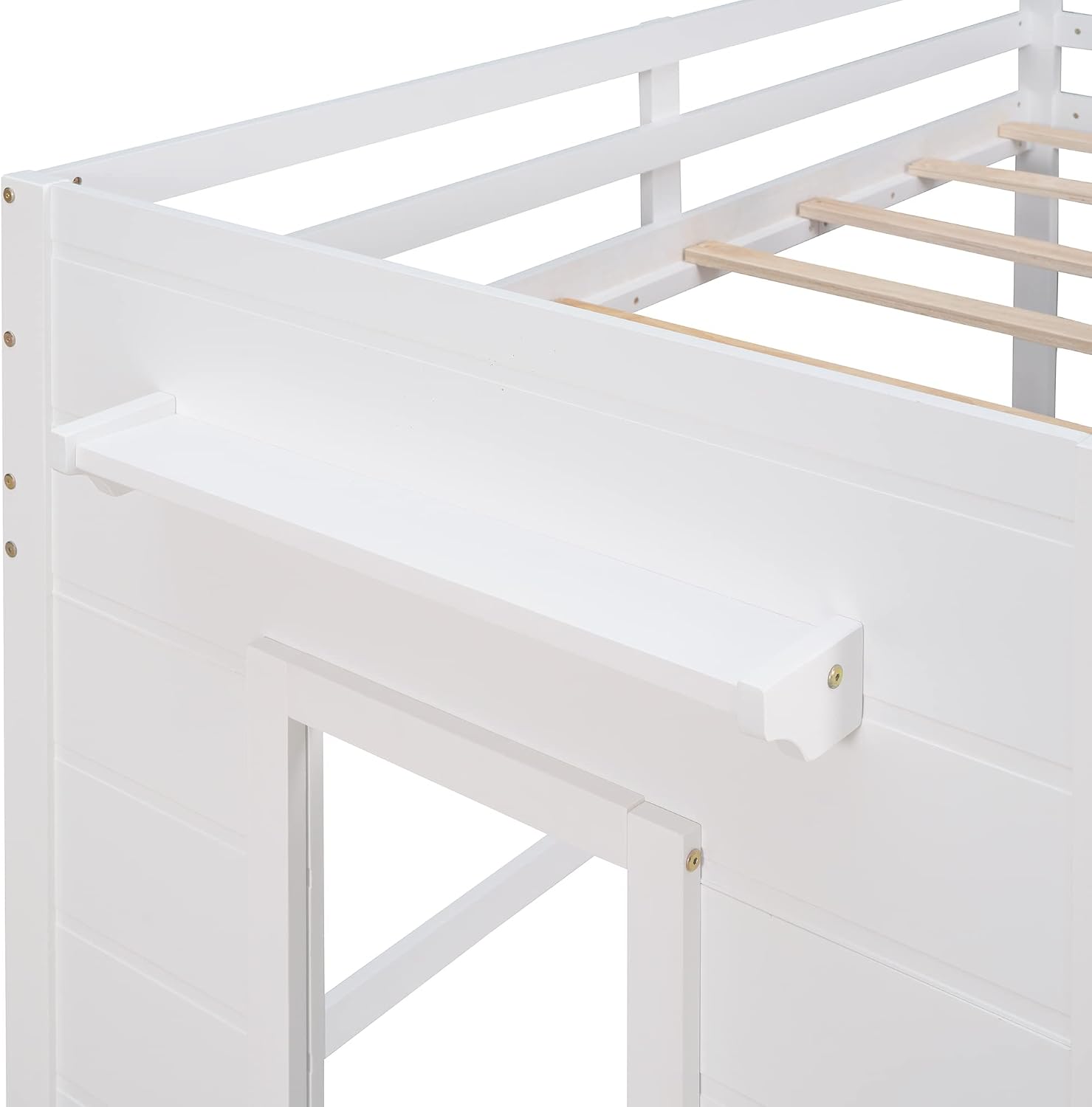 Ball & Cast Twin Size Low Loft Bed with Safety Guardrail & Stair,Wooden Bedframe W/Cabinet & Shelf,Solid Construction,No Spring Box Needed,Furniture Set for Boys Girls Keens Study Bedroom,White