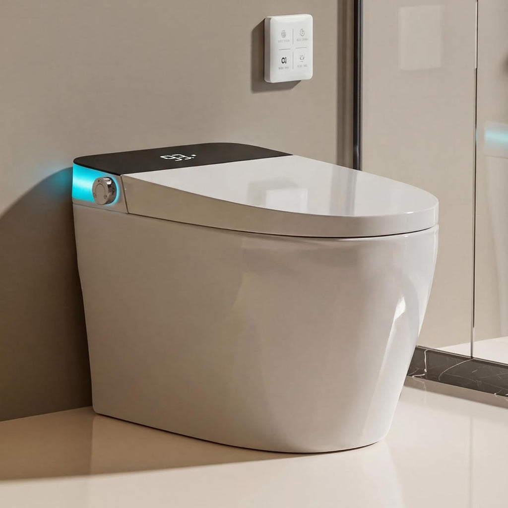 Smart Toilet with Elongated Heated Seat, Foot Sensor, Dual Auto Flush, One Piece Toilet for Bathroom, Electric Tankless Toilets with Night Light, LED Display & 1000g MaP Flush, 0.8/1.2 GPF