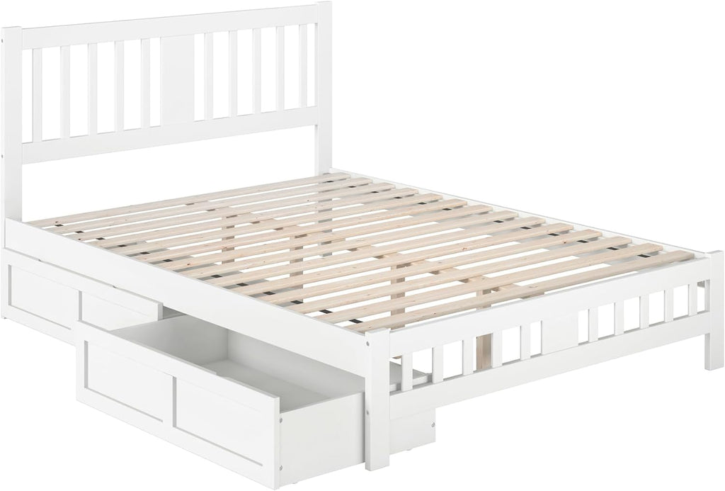AFI, Tahoe Queen Platform Bed with Matching Footboard & Set of 2 Under-Bed Storage Drawers, White