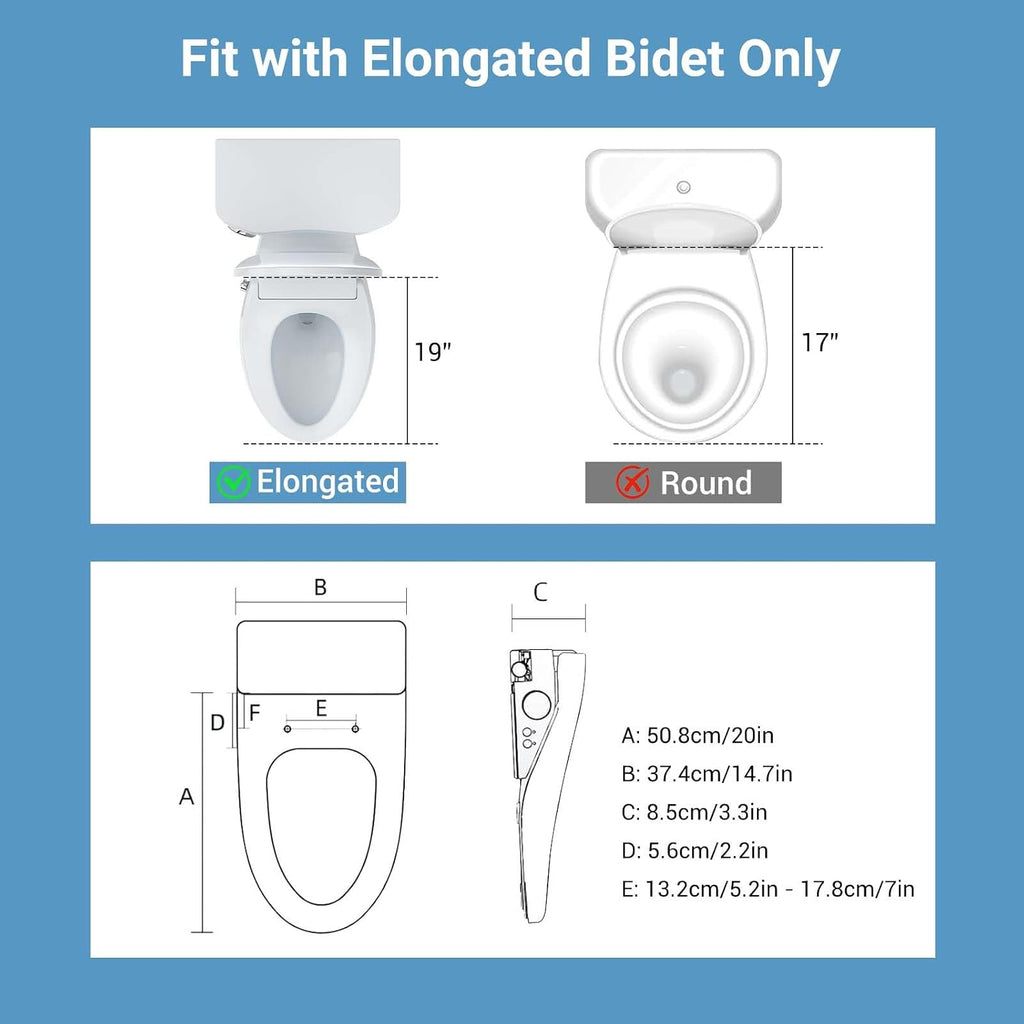 Electronic Bidet Toilet Seat Elongated, Smart Heated Toilet Seat with Adjustable Warm Water Wash, Warm Air Dryer, Dual Nozzle, LED Night Light, Instant Heating Electric Bidet for Bathroom