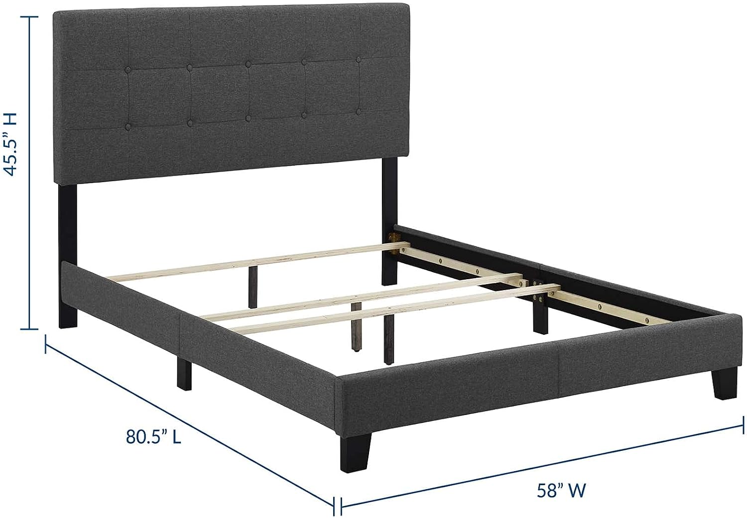 Modway Amira Tufted Fabric Upholstered Full Bed Frame With Headboard In Gray