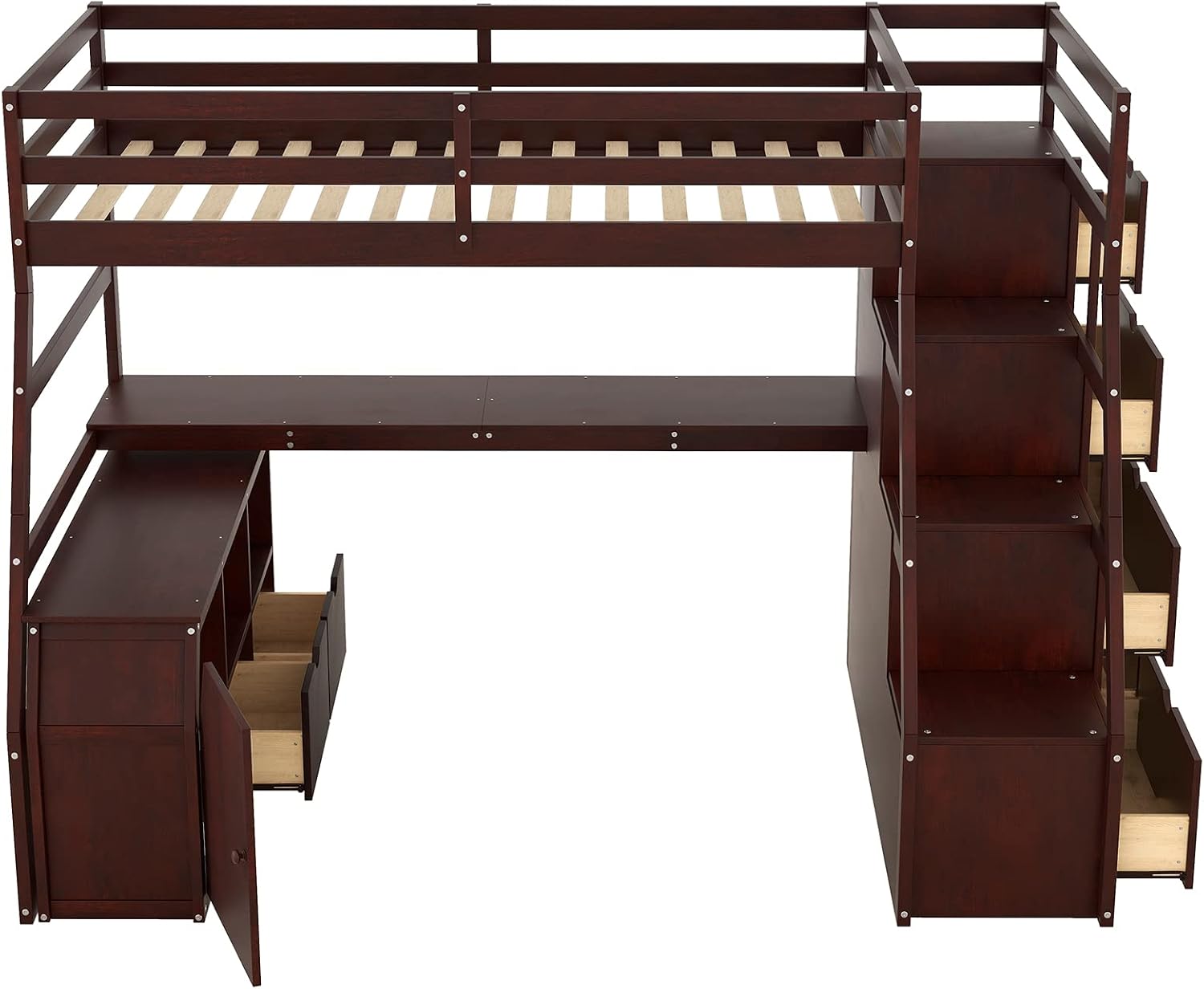 Bellemave Twin Size Loft Bed with Stairs and Desk, Wood Loft Beds with Cabinet and 7 Drawers, High Loft Bed Frame with Shelves and Step for Kids, Teen, Boys, Girls, Espresso
