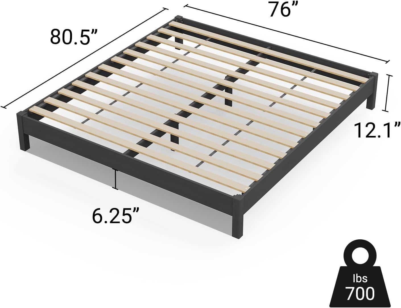 LIFEMENT King Bed Frame Signature Wood Platform, Noise Free, Under Bed Storage, No Box Spring Needed, Easy Assembly, Black