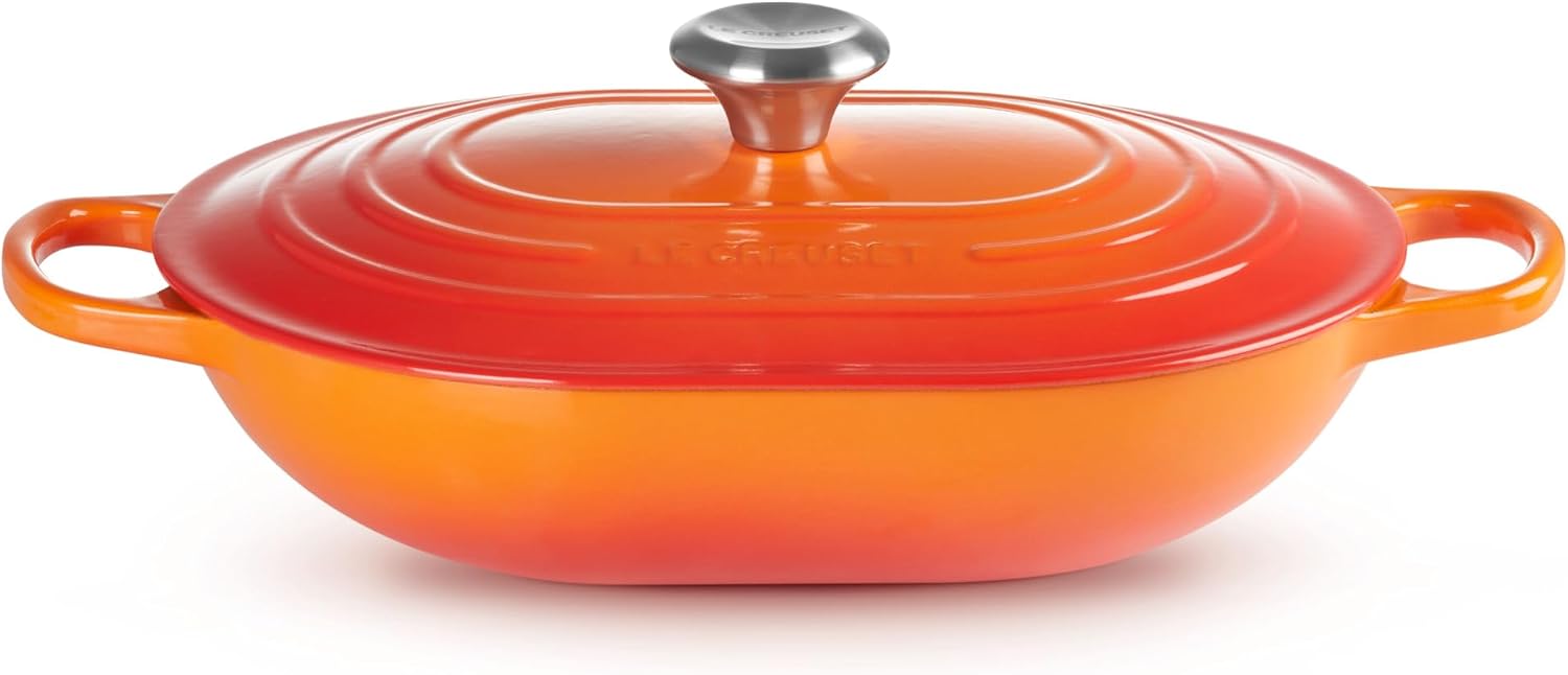 Le Creuset Enameled Cast Iron Signature Oval Casserole with Lid, 3.75 Quart, Flame