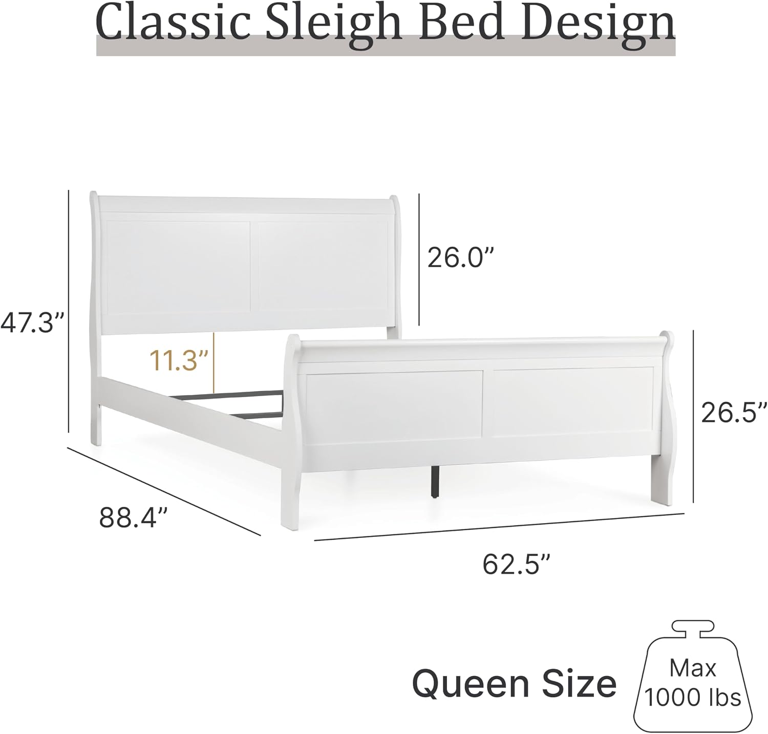 Furniture of America Louis Philippe Traditional Wood Bed Frame with Headboard and Footboard, Elegant Sleigh Design Bedframe for Bedroom, Guest Room, Easy Assembly, Box Spring Required, Queen, White