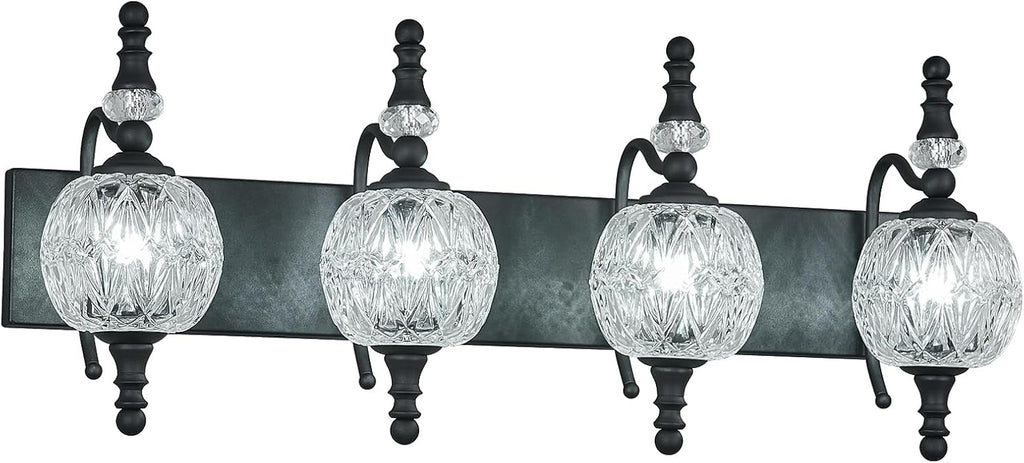 Modern Crystal Bathroom Vanity Lights Fixtures Over Mirror Black Vintage 4-Lights 28 Inch Bathroom Light Fixtures Glass Crystal Vanity Lights