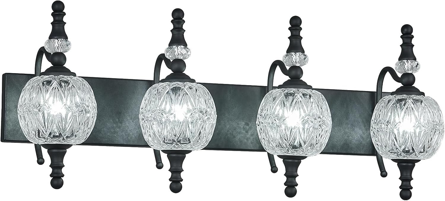 Modern Crystal Bathroom Vanity Lights Fixtures Over Mirror Black Vintage 4-Lights 28 Inch Bathroom Light Fixtures Glass Crystal Vanity Lights